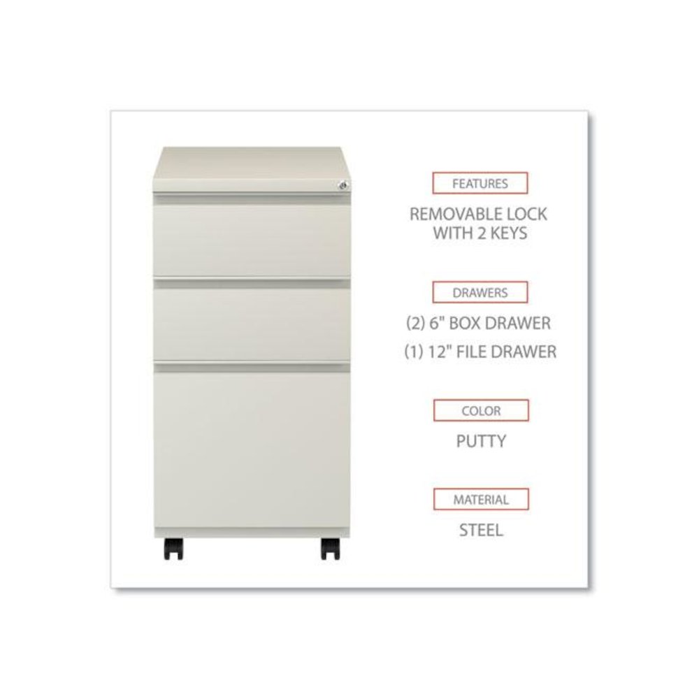 File Pedestal with Full-Length Pull, Left or Right, 3-Drawers: Box/Box/File, Legal/Letter, Putty, 14.96" x 19.29" x 27.75". Picture 3