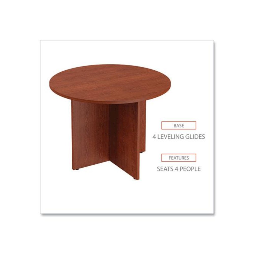 Alera Valencia Round Conference Table with Legs, 42" Diameter x 29.5h, Medium Cherry. Picture 4