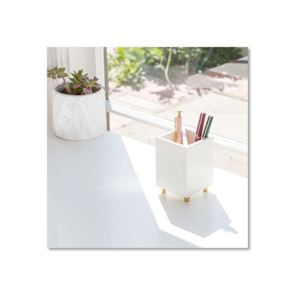 Juliet Pencil Cup, 3"w x 3"d x 4"h, White. Picture 2