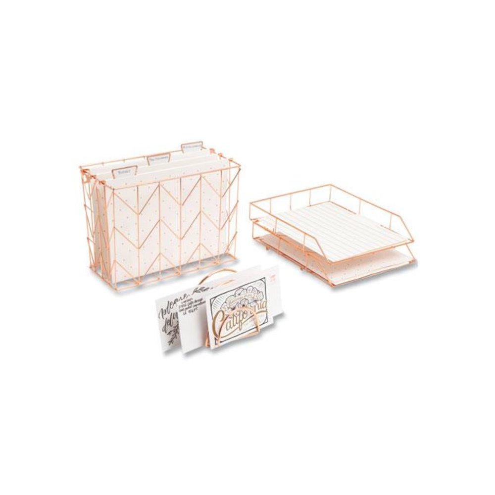 Letter-Size Desktop Fashion Filing Set, Rose Gold, (1) Rack, (3) Hanging Folders, (3) File Folders, (2) Trays,(1) Mail Sorter. Picture 7