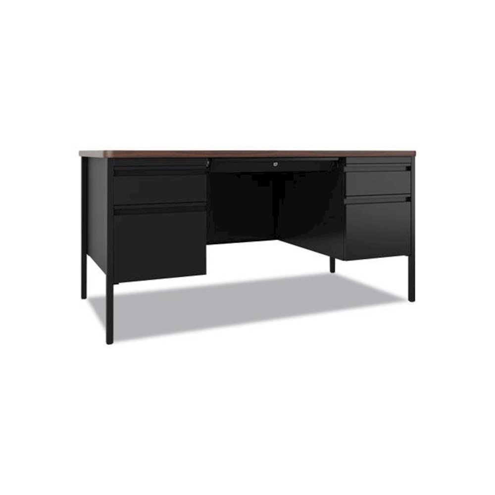 Teachers Pedestal Desks, Left and Right-Hand Pedestals: Box/File Drawer Format, 60" x 30" x 29.5", Walnut/Black. Picture 1