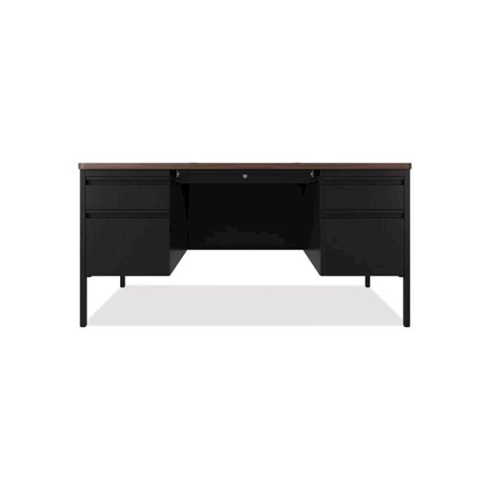 Teachers Pedestal Desks, Left and Right-Hand Pedestals: Box/File Drawer Format, 60" x 30" x 29.5", Walnut/Black. Picture 2