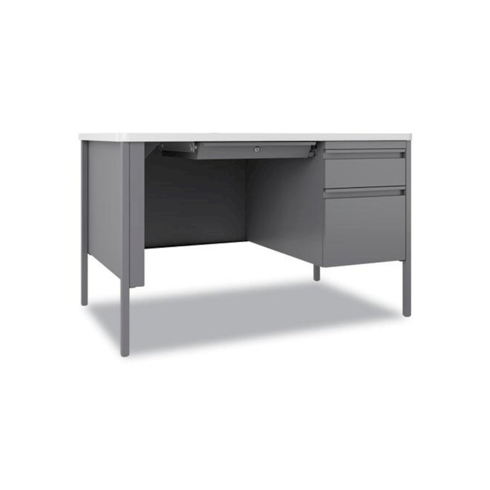 Teachers Pedestal Desks, One Right-Hand Pedestal: Box/File Drawers, 48" x 30" x 29.5", White/Platinum. Picture 1