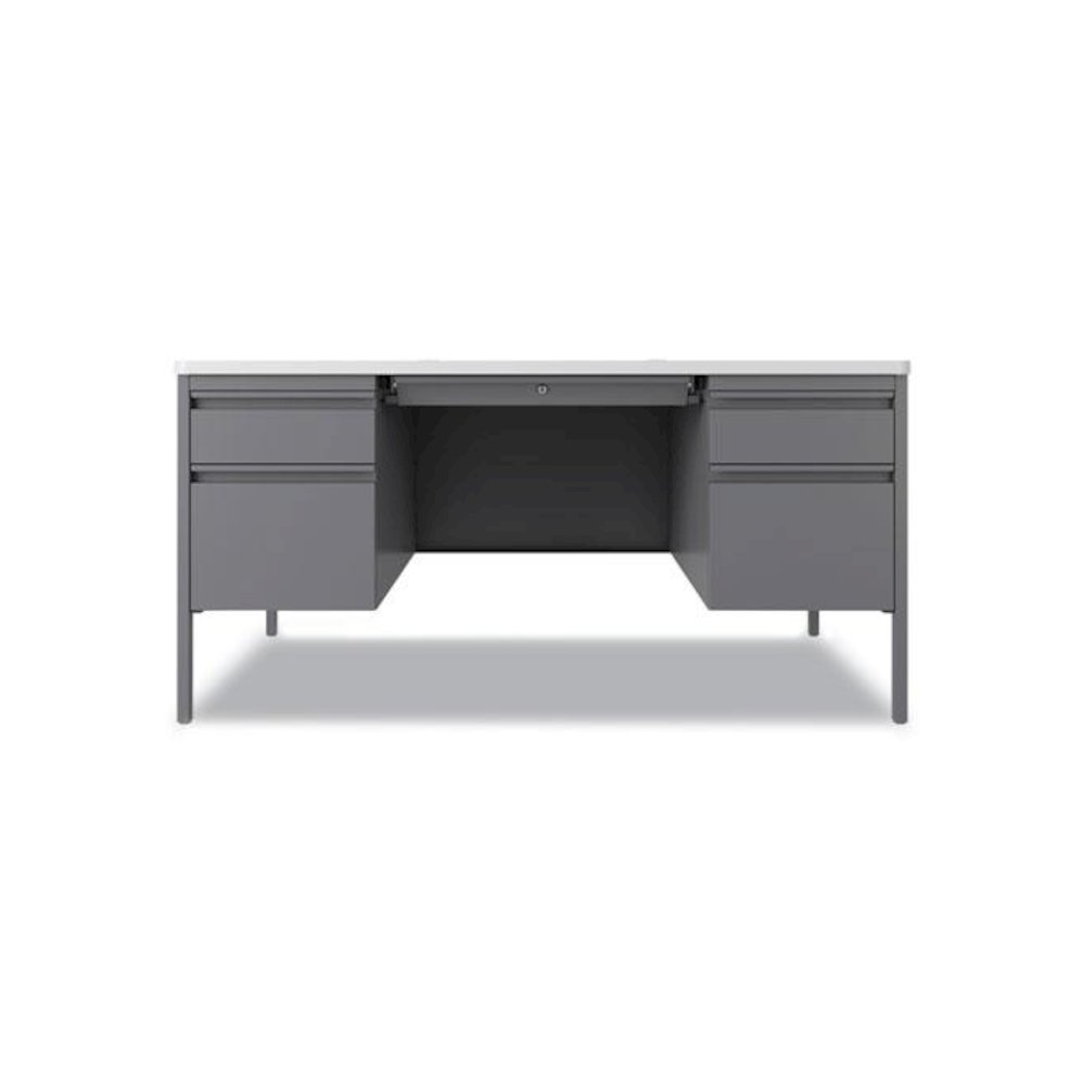 Teachers Pedestal Desks, Left and Right-Hand Pedestals: Box/File Drawer Format, 60" x 30" x 29.5", White/Platinum. Picture 4