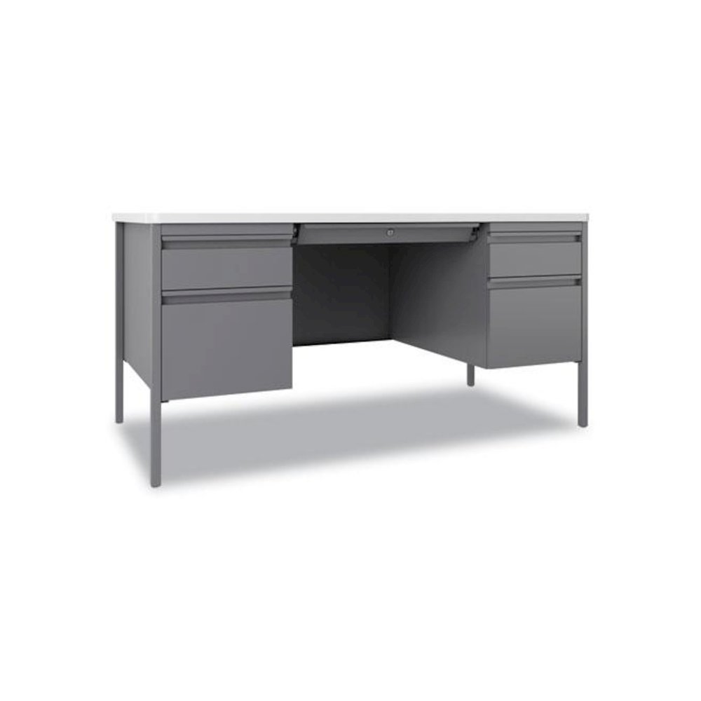 Teachers Pedestal Desks, Left and Right-Hand Pedestals: Box/File Drawer Format, 60" x 30" x 29.5", White/Platinum. Picture 1