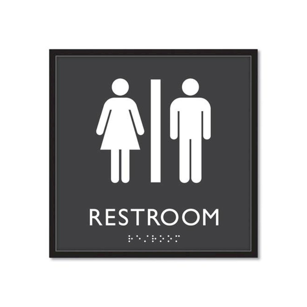 ADA Sign, Unisex Restroom, Plastic, 8 x 8, Clear/White. Picture 1