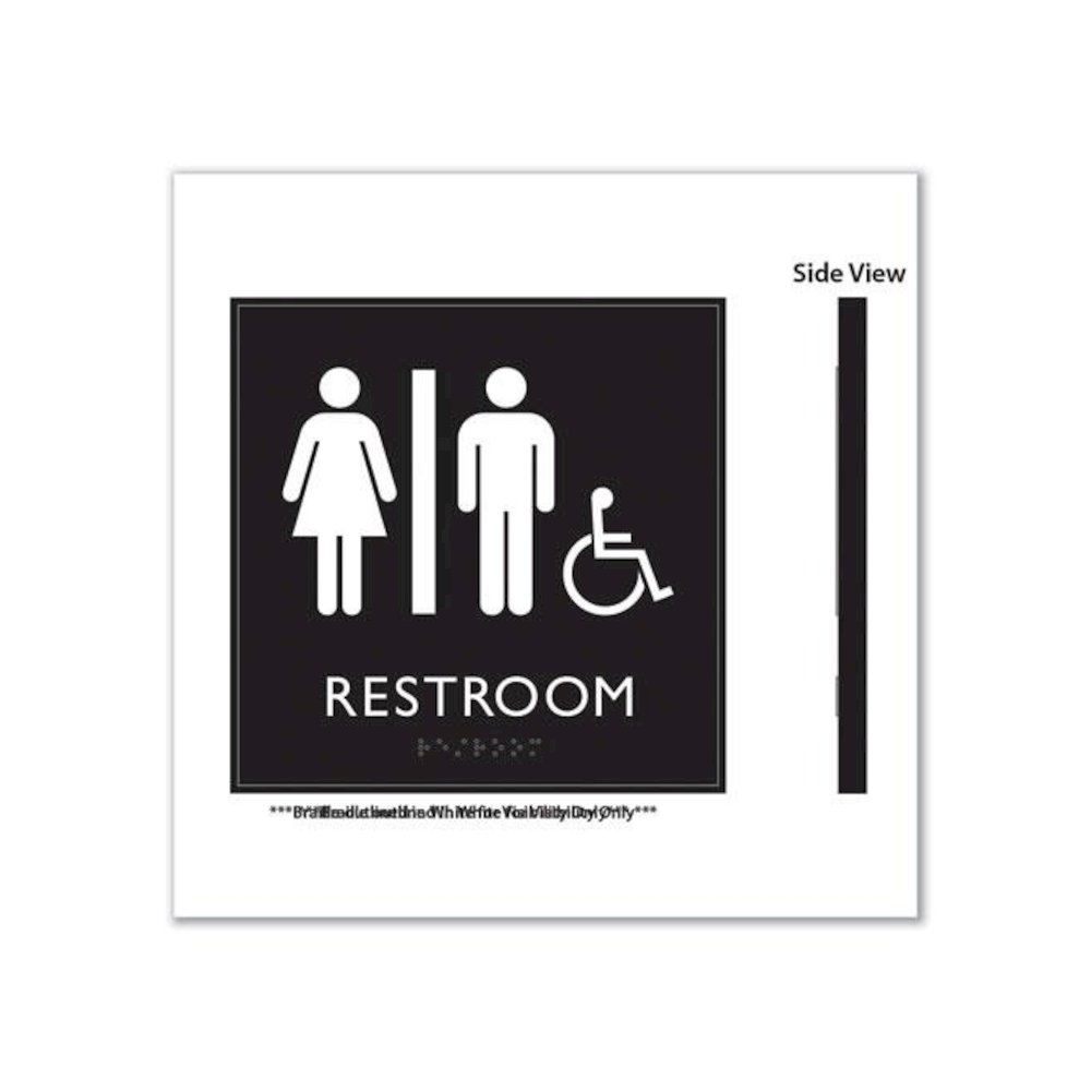 ADA Sign, Unisex Accessible Restroom, Plastic, 8 x 8, Clear/White. Picture 2