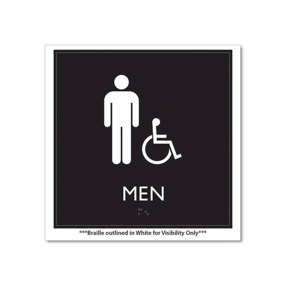 ADA Sign, Men Accessible, Plastic, 8 x 8, Clear/White. Picture 2