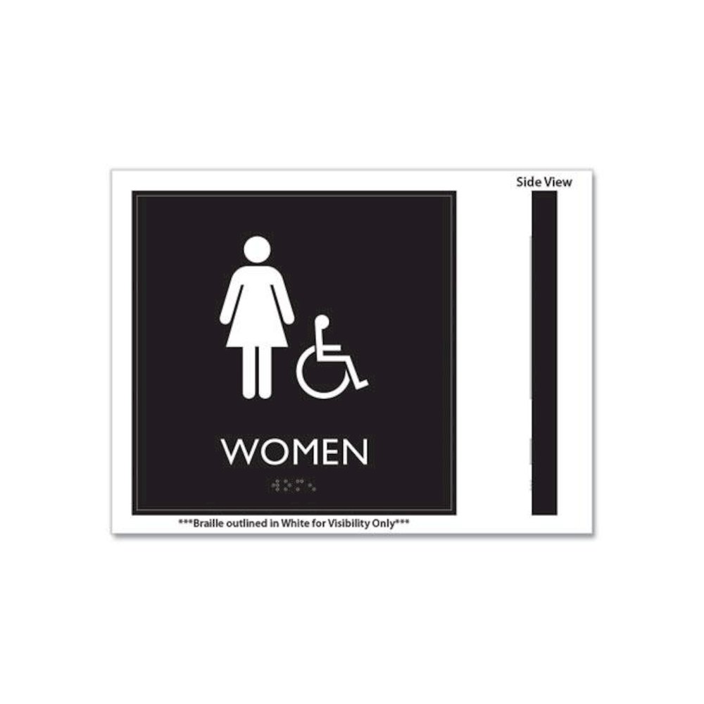 ADA Sign, Women Accessible, Plastic, 8 x8, Clear/White. Picture 2