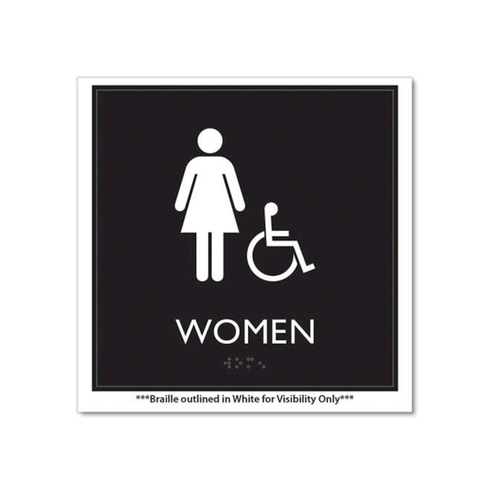 ADA Sign, Women Accessible, Plastic, 8 x8, Clear/White. Picture 3