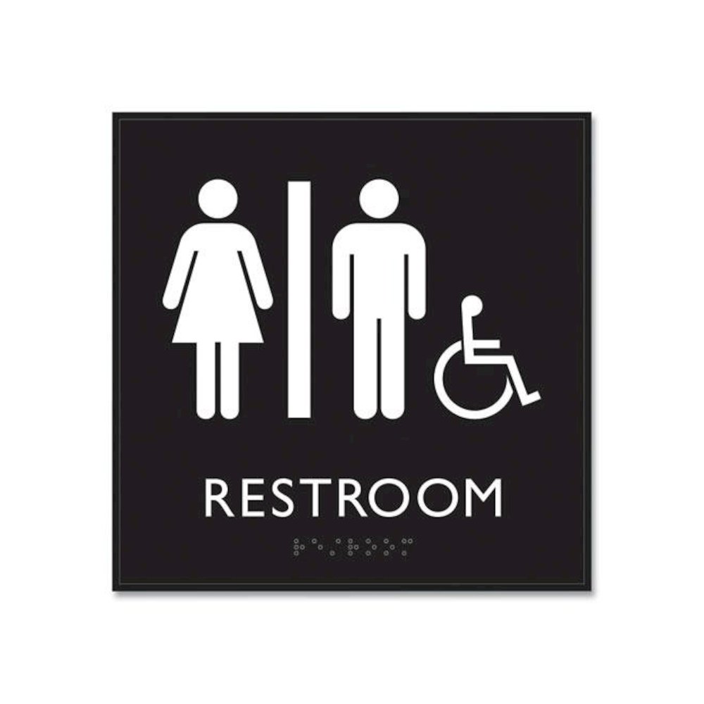 ADA Sign, Unisex Accessible Restroom, Plastic, 8 x 8, Clear/White. Picture 3