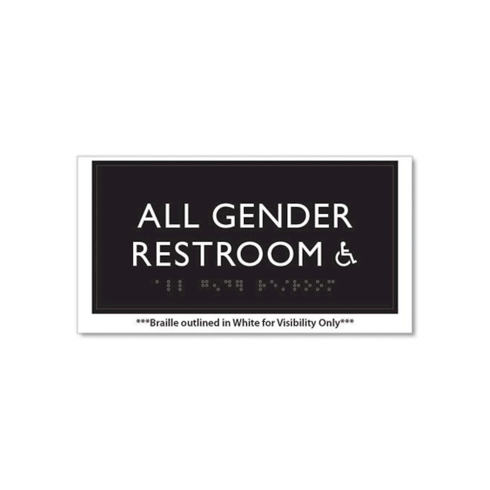 ADA Sign, All Gender Restroom Accessible, Plastic, 4 x 4, Clear/White. Picture 2