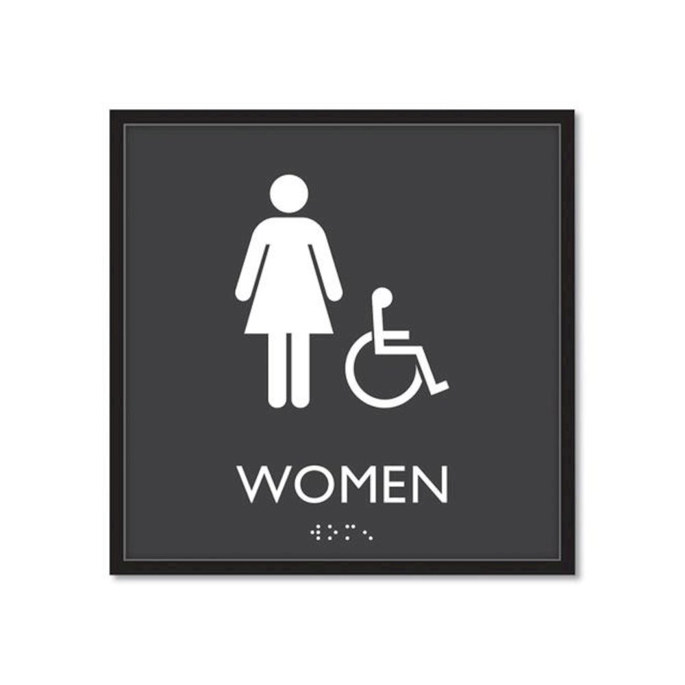 ADA Sign, Women Accessible, Plastic, 8 x8, Clear/White. Picture 1