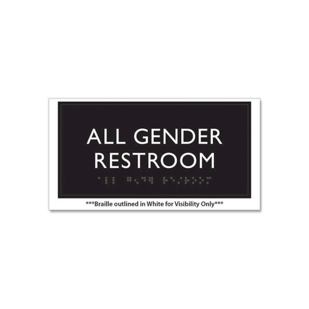 ADA Sign, All Gender Restroom, Plastic, 4 x 4, Clear/White. Picture 2
