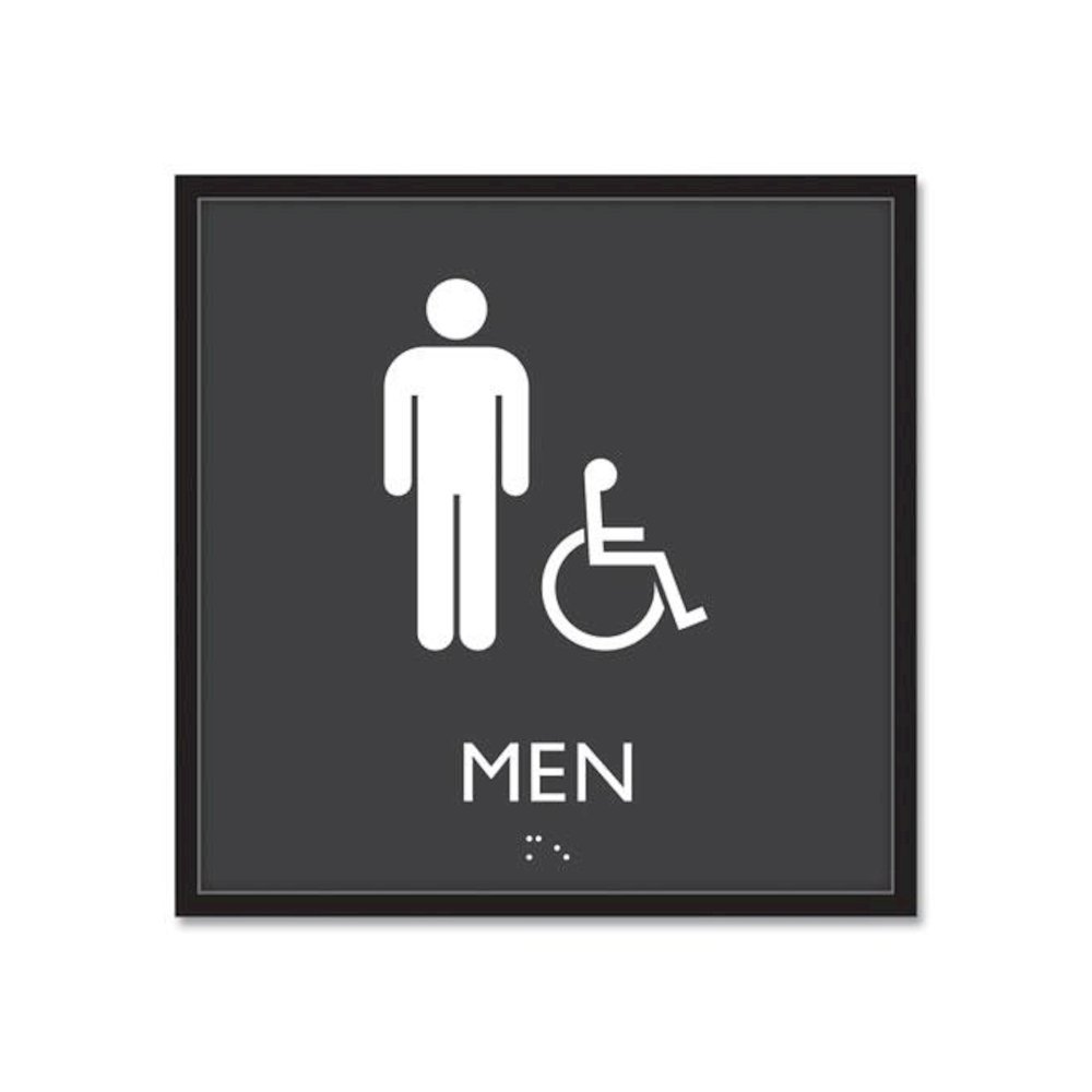 ADA Sign, Men Accessible, Plastic, 8 x 8, Clear/White. Picture 1