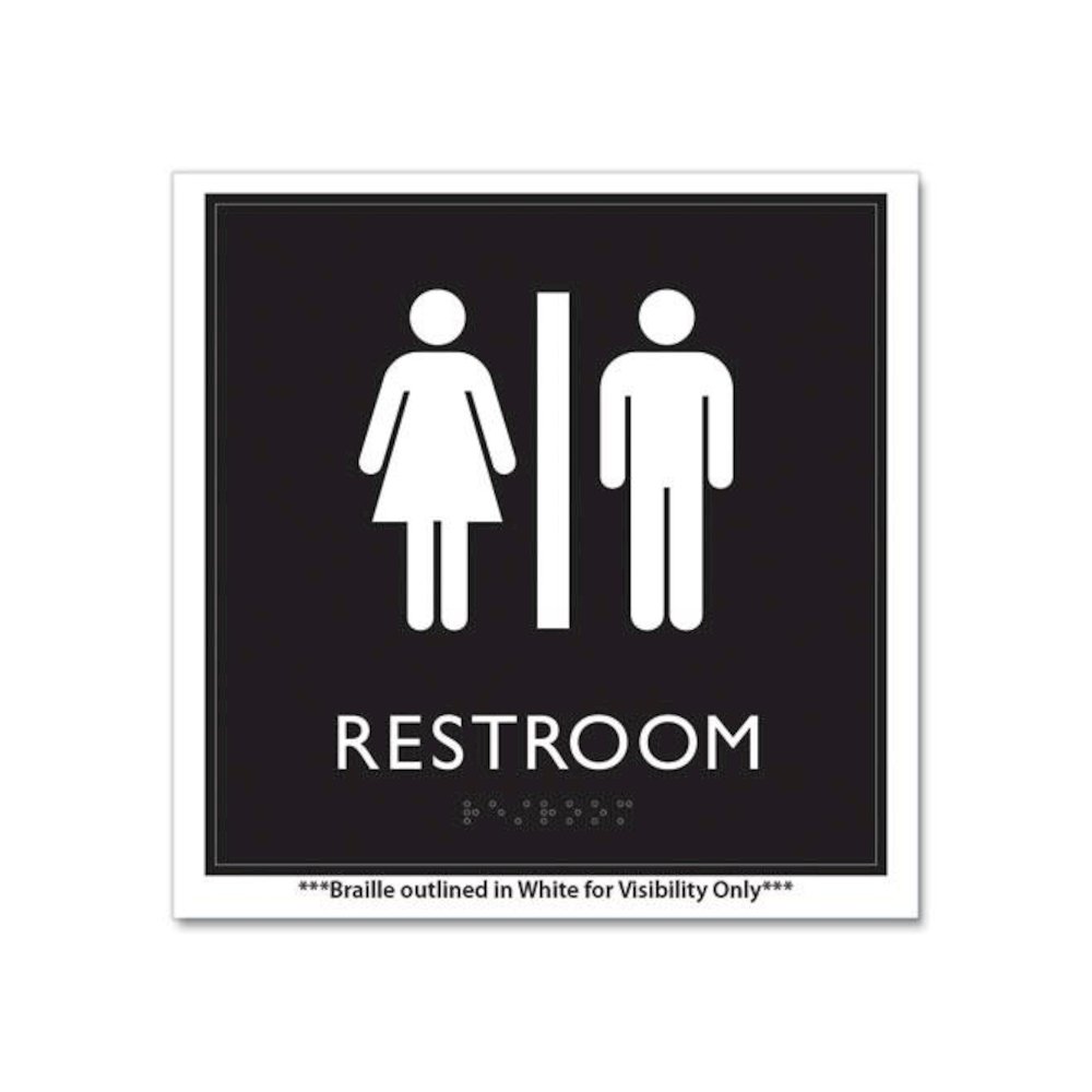 ADA Sign, Unisex Restroom, Plastic, 8 x 8, Clear/White. Picture 2