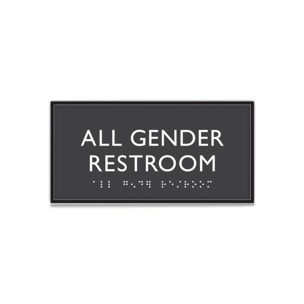 ADA Sign, All Gender Restroom, Plastic, 4 x 4, Clear/White. Picture 1