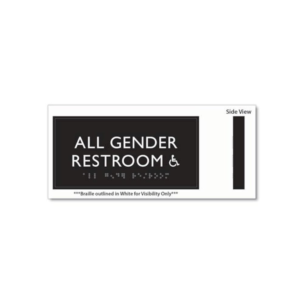ADA Sign, All Gender Restroom Accessible, Plastic, 4 x 4, Clear/White. Picture 3