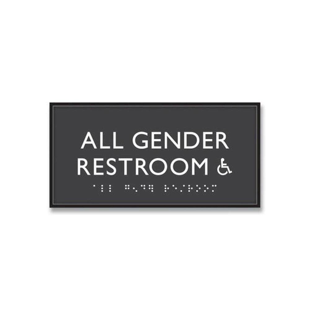ADA Sign, All Gender Restroom Accessible, Plastic, 4 x 4, Clear/White. Picture 1