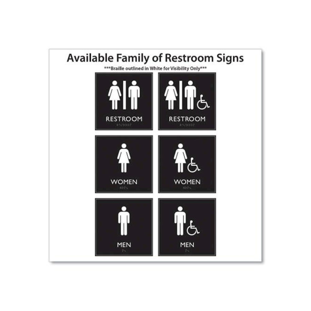 ADA Sign, Unisex Restroom, Plastic, 8 x 8, Clear/White. Picture 3