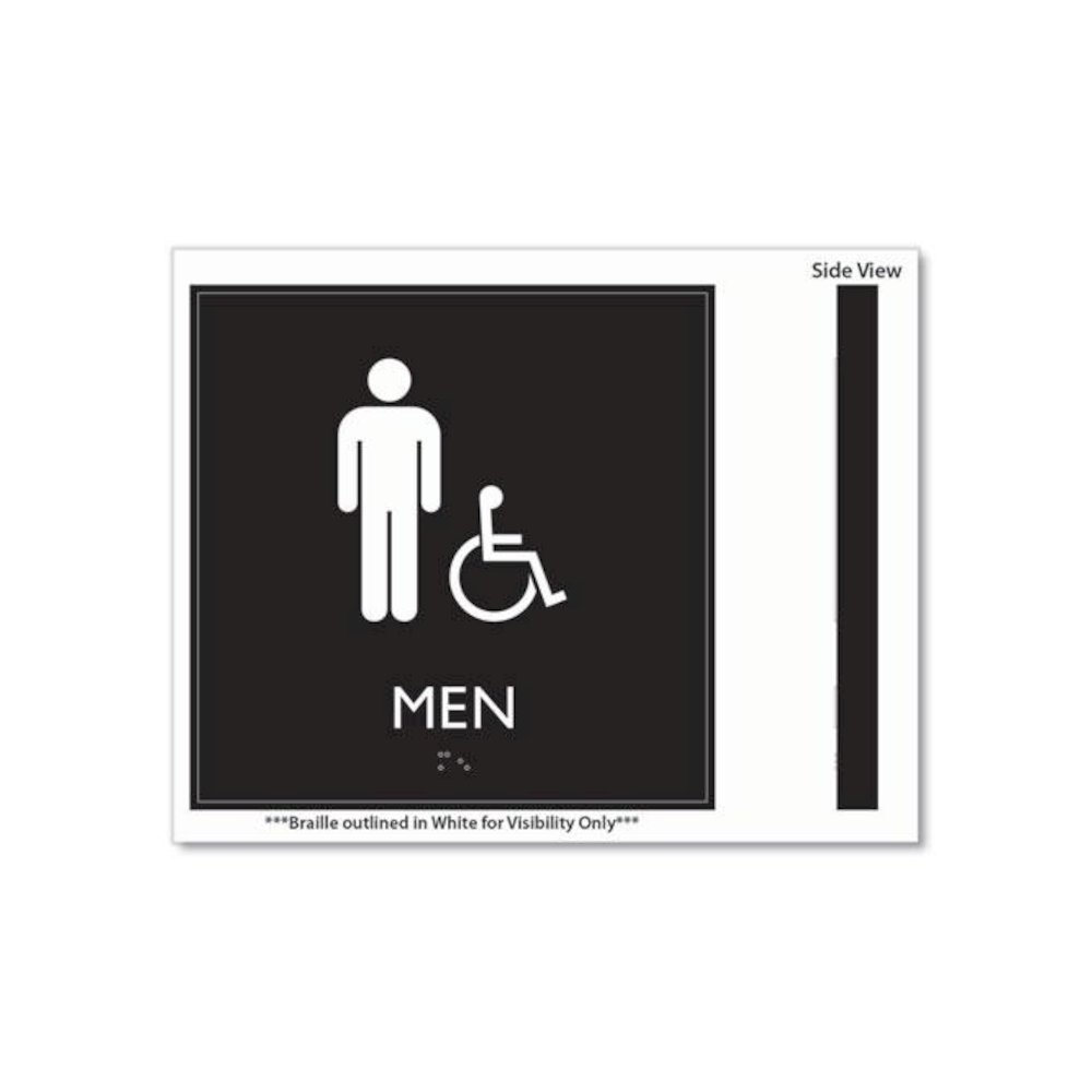 ADA Sign, Men Accessible, Plastic, 8 x 8, Clear/White. Picture 3