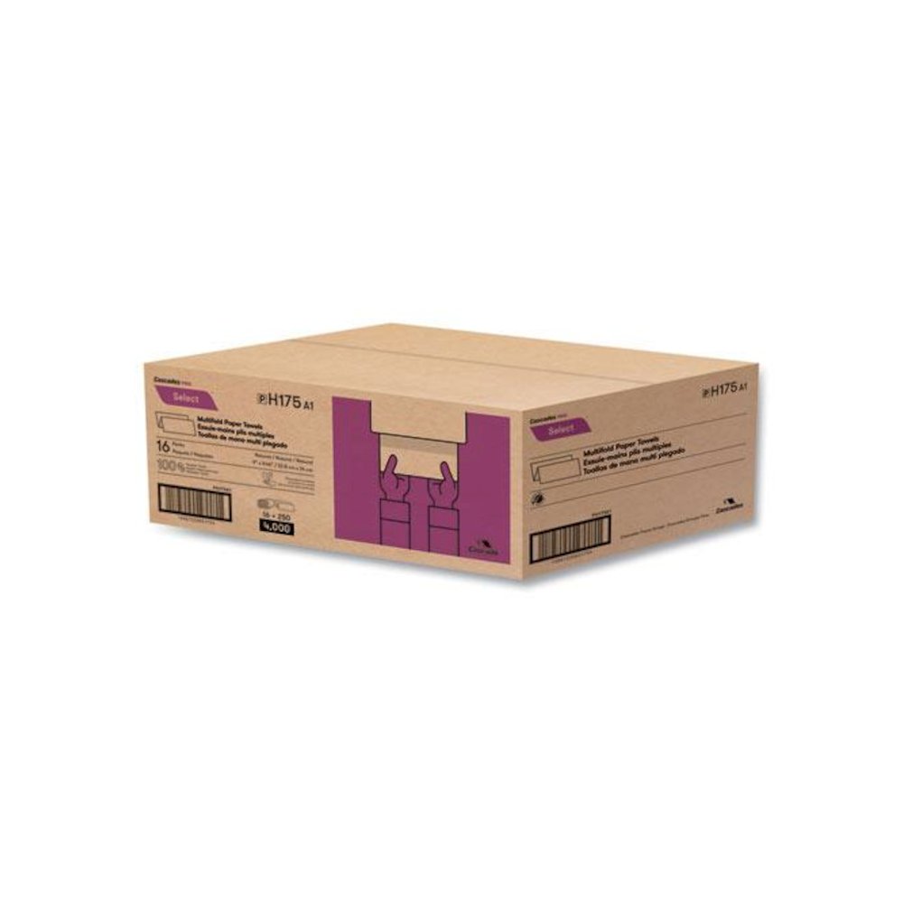 Select Folded Towels, Multifold, 1-Ply, 9 x 9.45, Natural, 250/Pack, 16 Packs/Carton. Picture 2