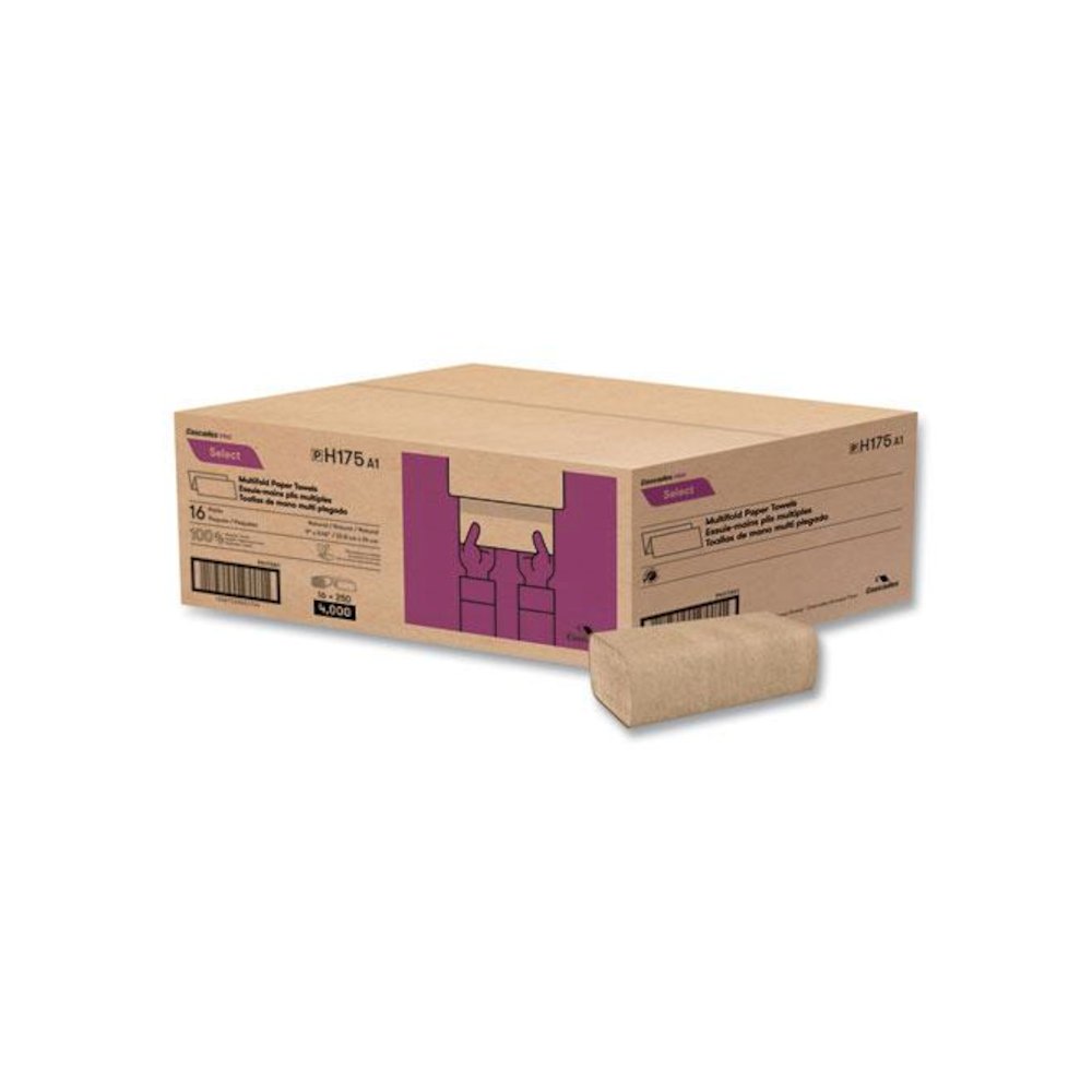 Select Folded Towels, Multifold, 1-Ply, 9 x 9.45, Natural, 250/Pack, 16 Packs/Carton. Picture 3