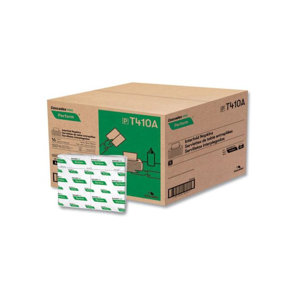 Perform Interfold Napkins, 1-Ply, 12.63 x 8.5, White, 376/Pack, 16 Packs/Carton. Picture 4