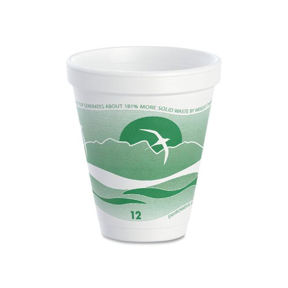 Horizon Hot/Cold Foam Drinking Cups, 12 oz, White/Green, 25/Bag, 40 Bags/Carton. Picture 1