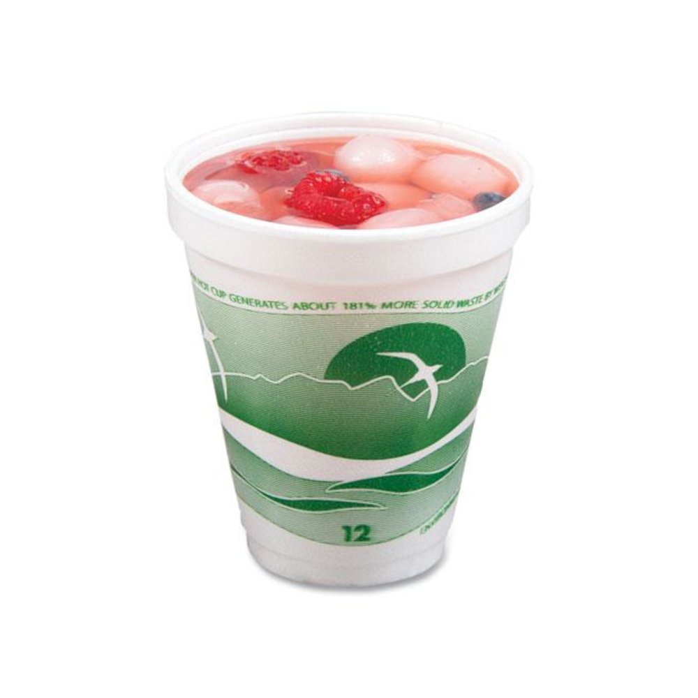 Horizon Hot/Cold Foam Drinking Cups, 12 oz, White/Green, 25/Bag, 40 Bags/Carton. Picture 4