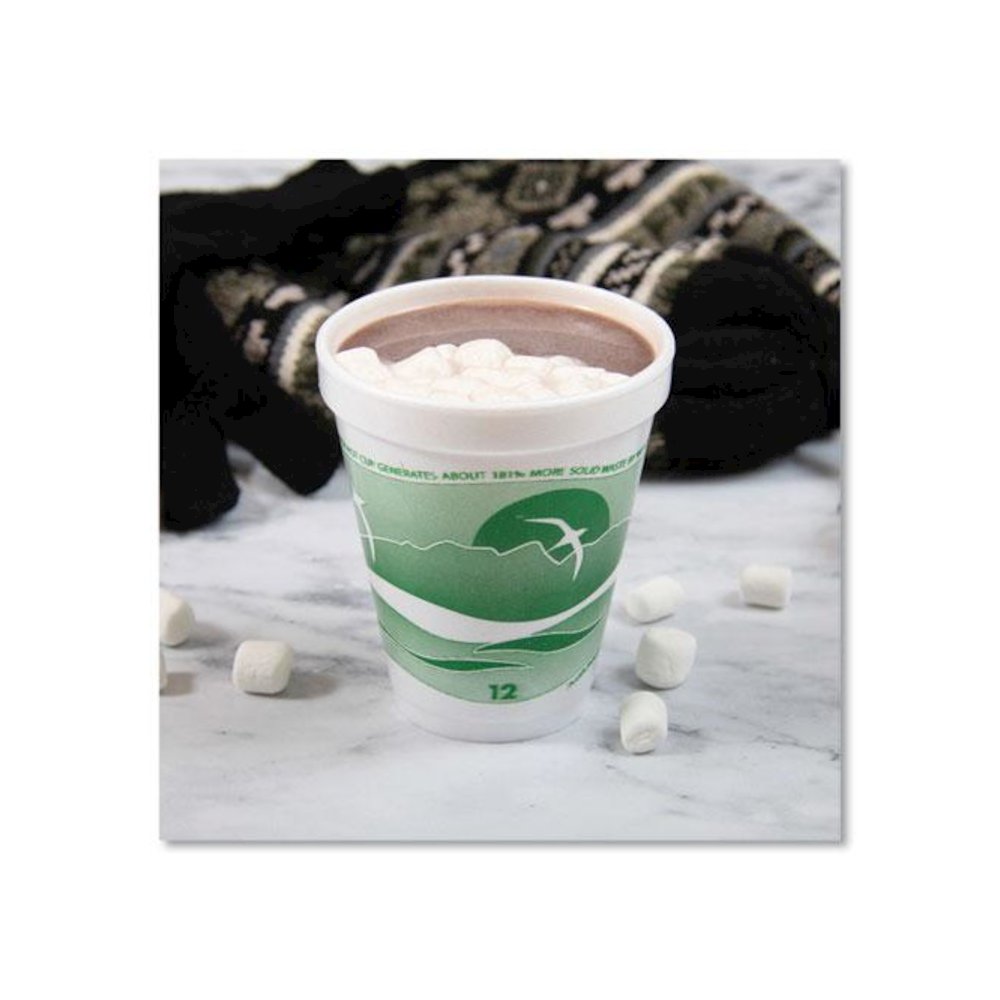 Horizon Hot/Cold Foam Drinking Cups, 12 oz, White/Green, 25/Bag, 40 Bags/Carton. Picture 5