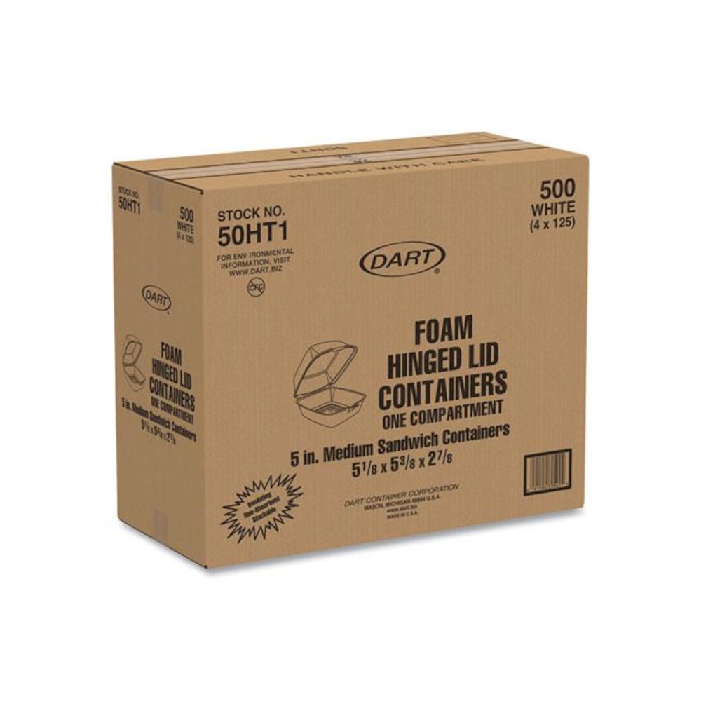 Foam Hinged Lid Containers, 5.38 x 5.5 x 2.88, White, 500/Carton. Picture 2