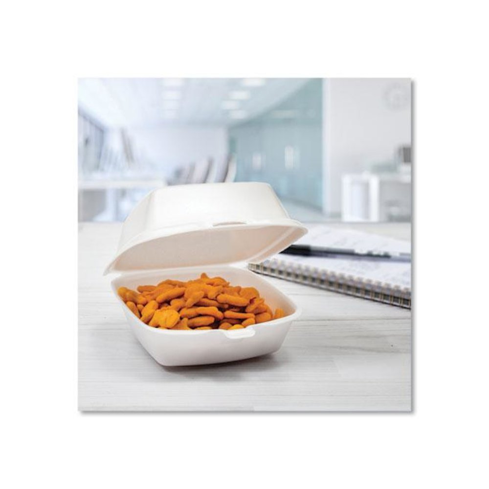 Foam Hinged Lid Containers, 5.38 x 5.5 x 2.88, White, 500/Carton. Picture 4