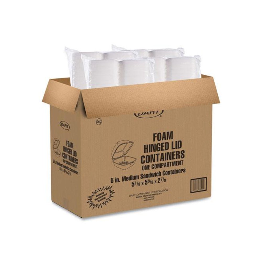 Foam Hinged Lid Containers, 5.38 x 5.5 x 2.88, White, 500/Carton. Picture 7
