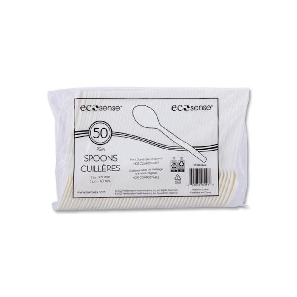 EcoSense Renewable Plant Starch Cutlery, Spoon, Plastic, Cream, 50/Pack, 20 Packs/Carton. Picture 4