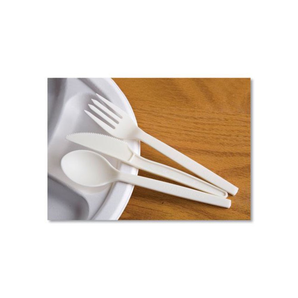 EcoSense Renewable Plant Starch Cutlery, Knife, Plastic, Cream, 50/Pack, 20 Packs/Carton. Picture 6