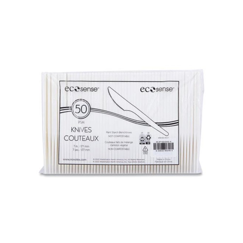 EcoSense Renewable Plant Starch Cutlery, Knife, Plastic, Cream, 50/Pack, 20 Packs/Carton. Picture 4