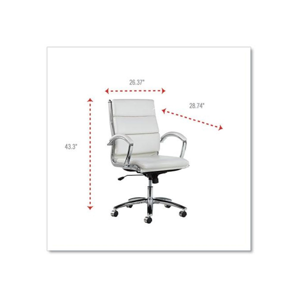 Alera Neratoli Mid-Back Slim Profile Chair, Faux Leather, Up to 275 lb, 18.3" to 21.85" Seat Height, White Seat/Back, Chrome. Picture 8