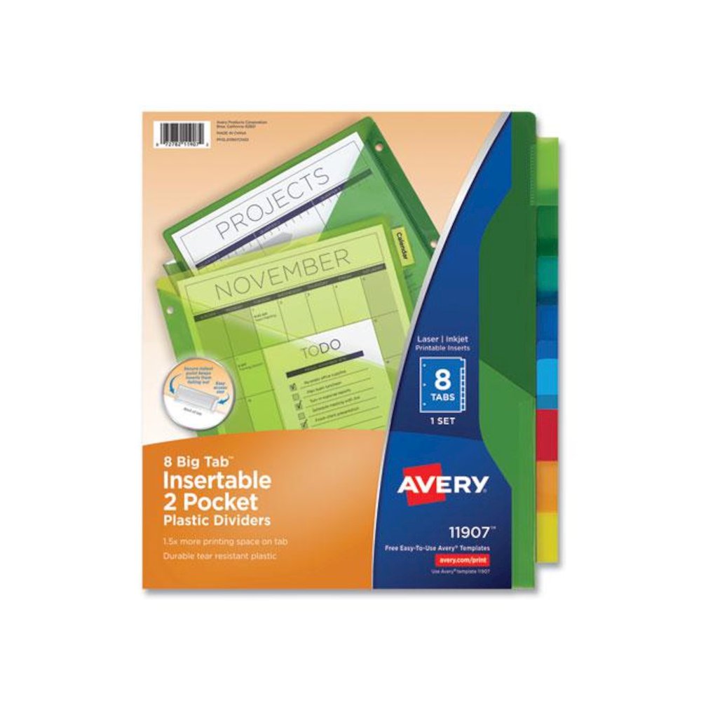Insertable Big Tab Plastic 2-Pocket Dividers, 8-Tab, 11.13 x 9.25, Assorted, 1 Set. Picture 1