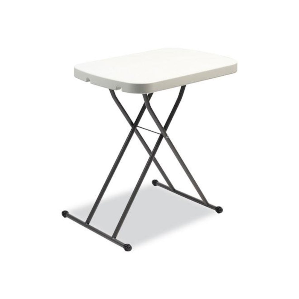 Height-Adjustable Personal Folding Table, Rectangular, 25.6" x 17.7" x 19" to 28", White Top, Dark Gray Legs. Picture 6