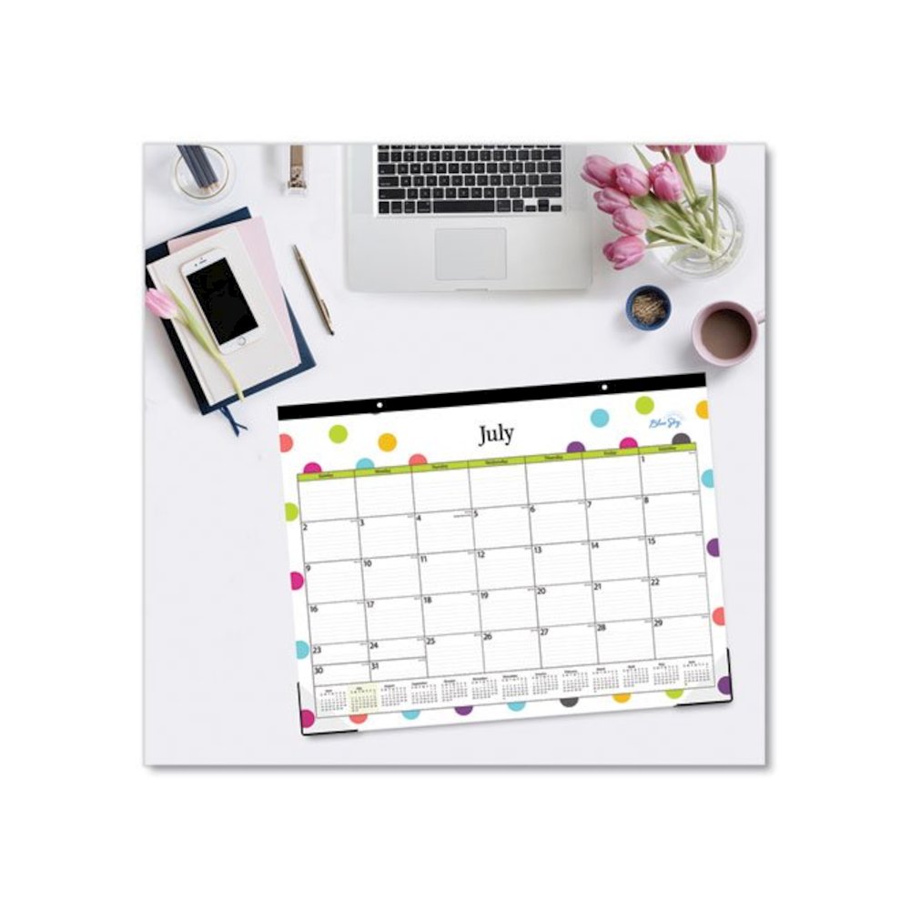 Teacher Dots Academic Desk Pad, 22 x 17, Black Binding, Clear Corners, 12-Month (July to June): 2025 to 2026. Picture 4