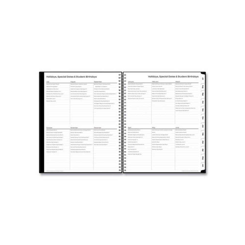 Teacher's Solid Black Weekly/Monthly Lesson Planner, 9 Classes, 11 x 8.5 Sheets, 12-Month (July to June), 2025 to 2026. Picture 6