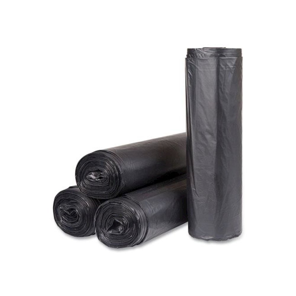 High-Density Commercial Can Liners, 56 gal, 22 mic, 43" x 48", Black, Interleaved Roll, 25 Bags/Roll, 6 Rolls/Carton. Picture 1