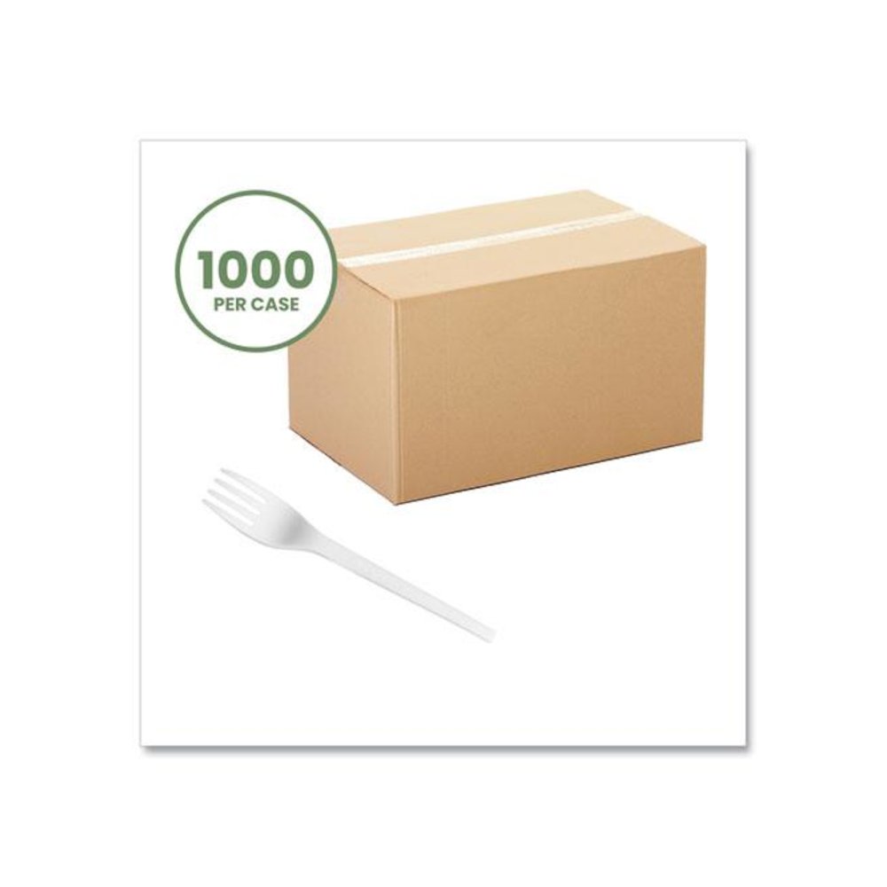 White CPLA Cutlery, General Purpose Fork, Plastic, White, 1,000/Carton. Picture 2