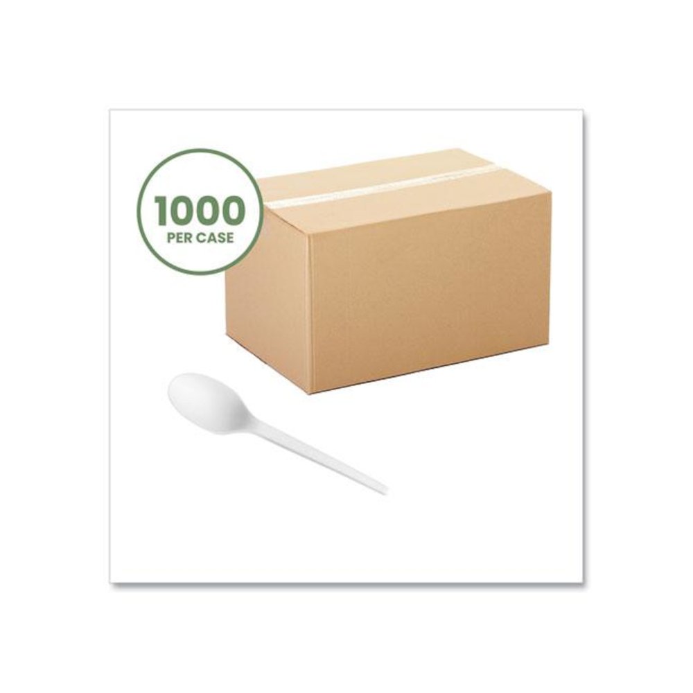 White CPLA Cutlery, General Purpose Spoon, Plastic, 1,000/Carton. Picture 2