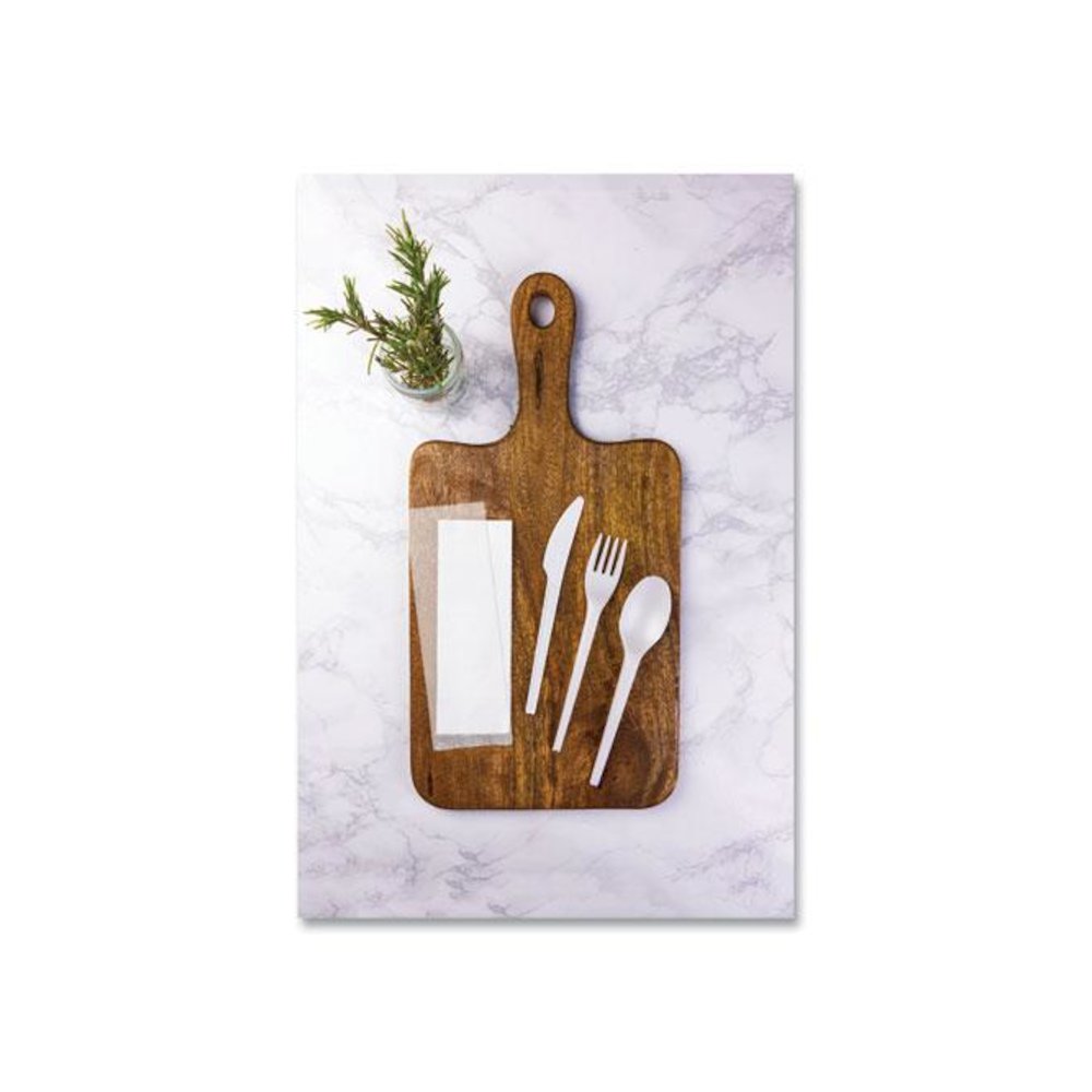 Cutlery Kits, Compostable, General Purpose, Fork/Knife/Napkin/Spoon, Plastic, White, 250/Carton. Picture 4