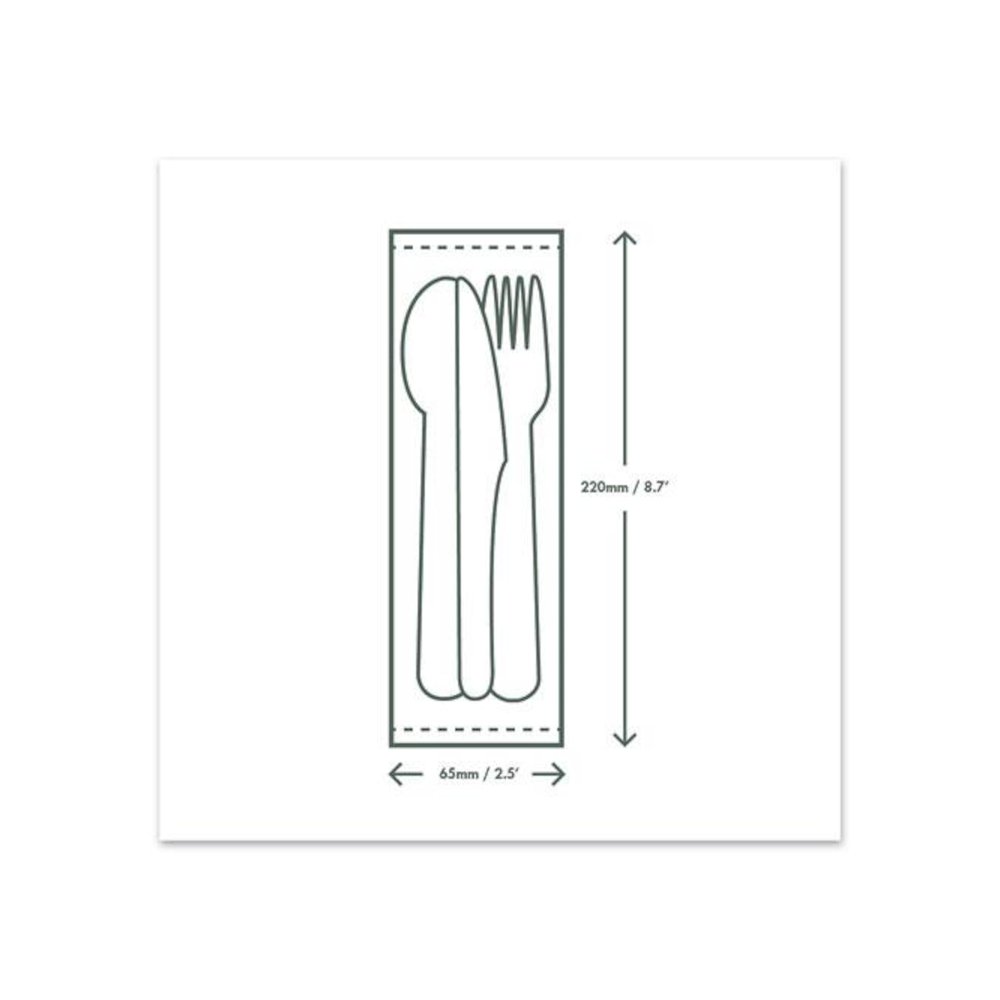 Cutlery Kits, Compostable, General Purpose, Fork/Knife/Napkin/Spoon, Plastic, White, 250/Carton. Picture 6