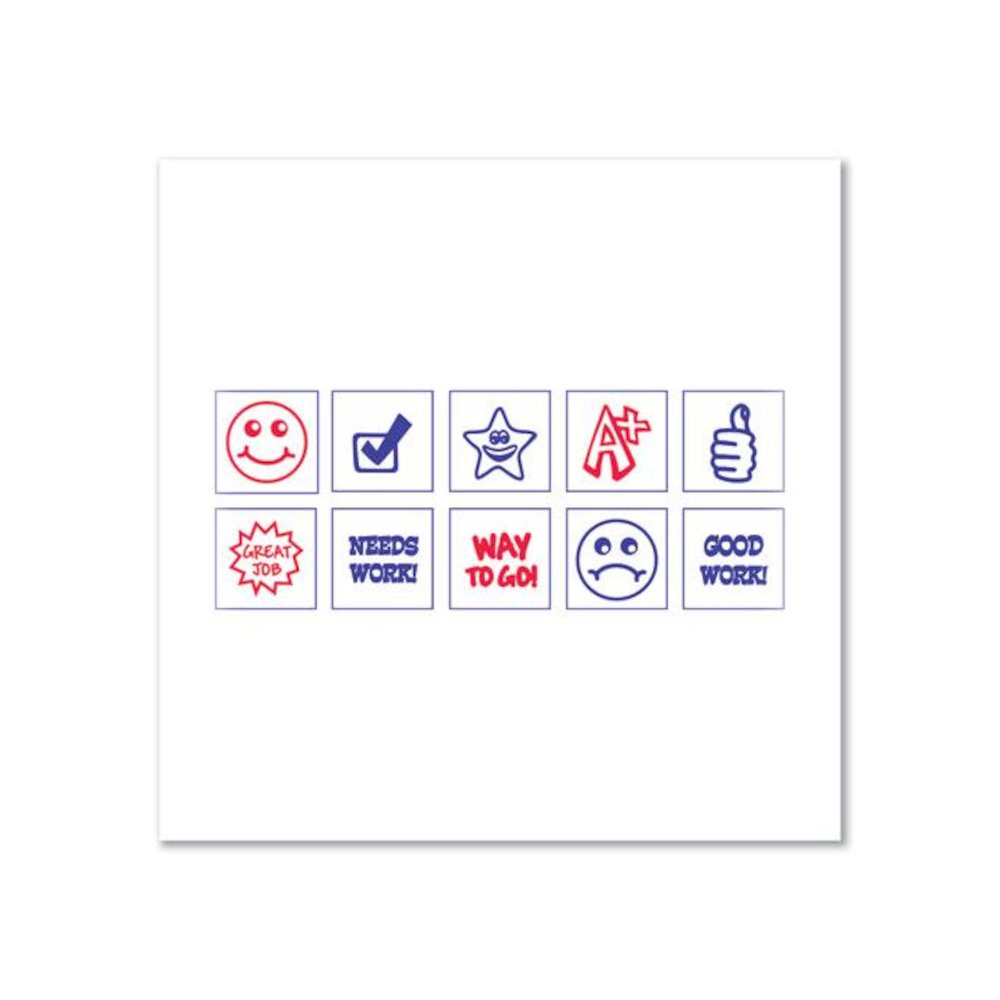 Printy 10-in-1 Self-Inking Teacher Stamp, Incudes 10 Dies, 0.63" Diameter, Blue/Red. Picture 3