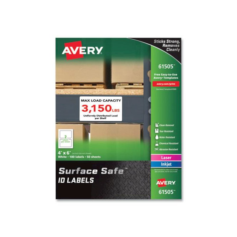 Surface Safe ID Labels, 4 x 6, White, 2/Sheet, 50 Sheets/Box. Picture 1
