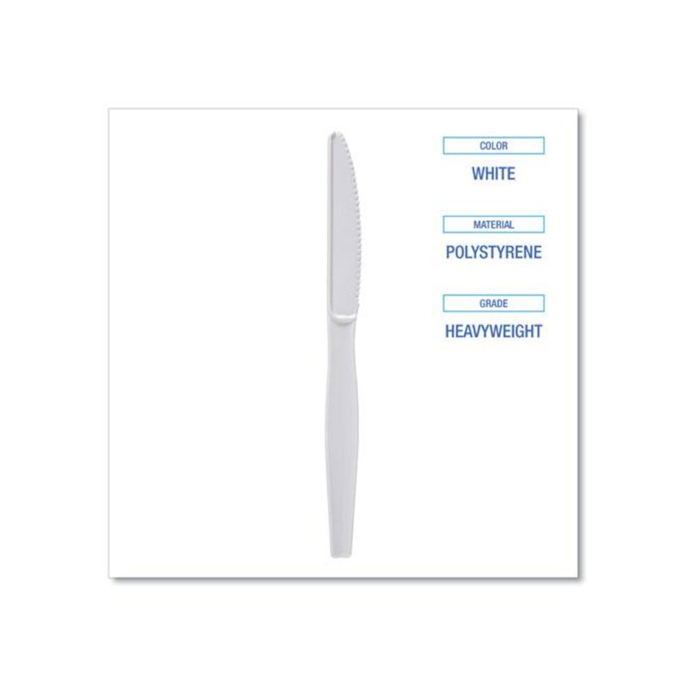 Heavyweight Polystyrene Cutlery, Knife, Plastic, White, 1,000/Carton. Picture 3